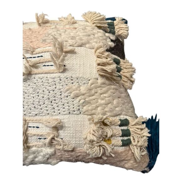 Pier One embroidery decor pillow in pink, white, turquoise - Picture 3 of 4